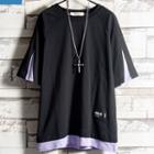Mock Two-piece Color Matching Elbow-sleeve T-shirt