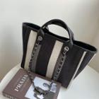 Chain-strap Stripe Tote Bag Black - One Size