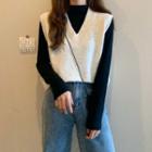 V-neck Sweater Vest / Long-sleeve Mock-neck Top