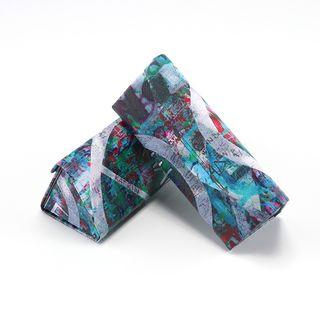 Printed Foldable Eyeglasses Case Green & Light Blue - One Size