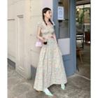 Cap-sleeve Floral Crop Top / Midi A-line Skirt