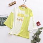 3/4-sleeve Banana Print T-shirt Yellow - One Size