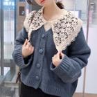Cropped Cardigan / Lace Collar Shirt