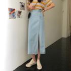 Side-slit Midi Denim Pencil Skirt