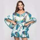 Fringed Printed Batwing-sleeve Mini Dress