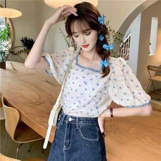 Two-tone Floral Print Top