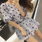 Elbow-sleeve Star Patterned A-line Mini Dress