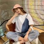 Color-block Glittered Loose-fit Short-sleeve T-shirt