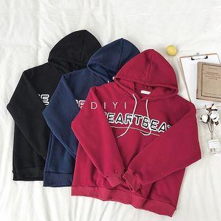 Lettering Printed Loose-fit Long-sleeve Hoodie