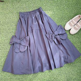 Bow Midi A-line Skirt Navy Blue - One Size
