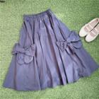 Bow Midi A-line Skirt Navy Blue - One Size