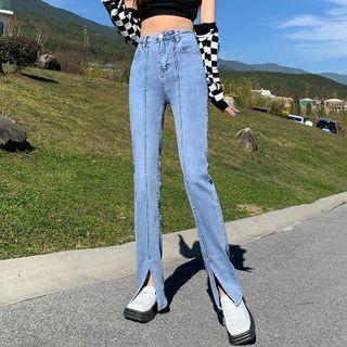 High Waist Slit Hem Bootcut Jeans