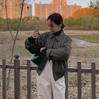 Faux-leather Zip-up Flight Jacket One Size