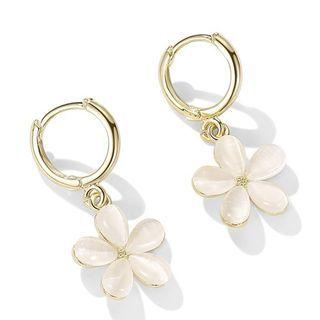 Flower Cat Eye Stone Alloy Dangle Earring 1 Pair - Ear Buckle - Gold - One Size