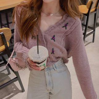 Floral Embroidered Cardigan Purple - One Size