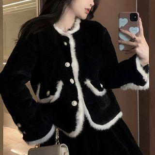 Fluffy Trim Cardigan / A-line Skirt