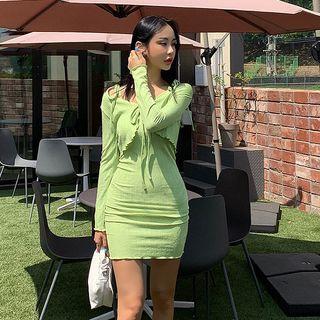 Set: Tie-front Cropped Cardigan + Tie-shoulder Minidress
