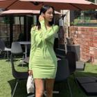 Set: Tie-front Cropped Cardigan + Tie-shoulder Minidress