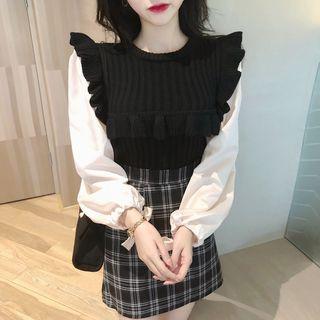 Mock Two-piece Frill-trim Sweater