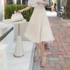 Pintuck Faux-pearl Midi Flare Skirt