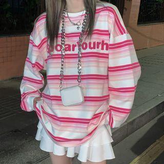 Long-sleeve Embroidered Stripe Sweatshirt
