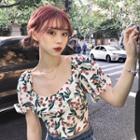 Cherry Print Short-sleeve Crop Top White - One Size