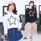 Star Print Lace Panel Pullover