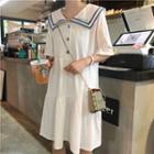 Short-sleeve Letter Embroidered Collared Dress