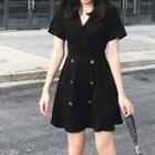 Short-sleeve Double Breasted A-line Coat Dress