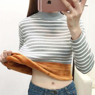 Striped Fleece-lined Long Sleeve Knit Top
