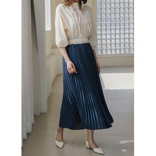 Drawstring Pleated-panel Maxi Dress
