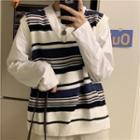 Striped Sweater Vest White & Black - One Size