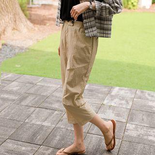 Double-button Cropped Baggy Pants