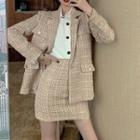 Long-sleeve Tweed Blazer / High-waist Tweed Skirt