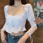 Square-neck Lace-up Cropped Blouse
