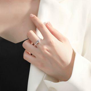 Heart Rhinestone Open Ring Silver - Size No. 13