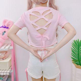 Heart Cutout Cropped Short-sleeve T Shirt