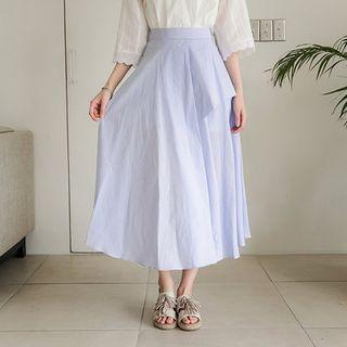 Band-waist Stripe Long Flare Skirt