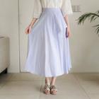 Band-waist Stripe Long Flare Skirt