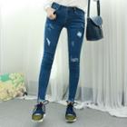 Distressed Fray-hem Skinny Jeans