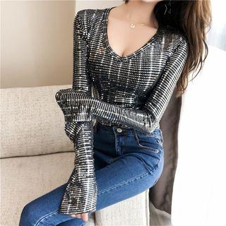 Plaid Long-sleeve T-shirt Black - One Size