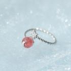 925 Sterling Silver Bead & Star Open Ring 1 Pc - Strawberry Pink Crystal Ring - One Size