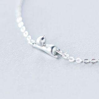 Polished / Matte Cat Pendant Sterling Silver Bracelet