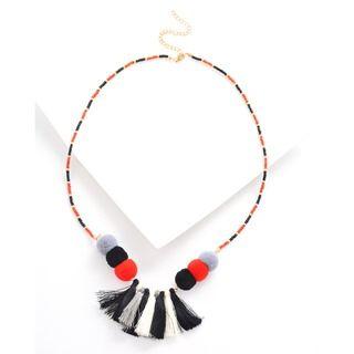 Tassel-drop Pompom Necklace