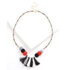 Tassel-drop Pompom Necklace