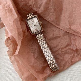 Roman Numeral Rectangle Alloy Bracelet Watch Ja215 - Rose Gold - One Size