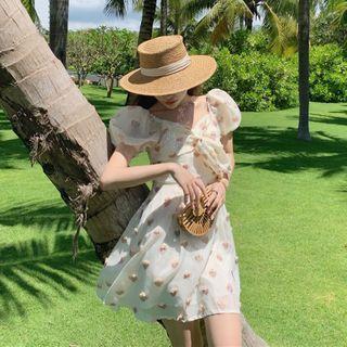 Bow Puff-sleeve Mini A-line Dress