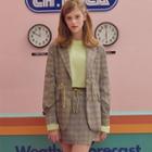Drawstring-waist Glen-plaid Blazer Multicolor - One Size