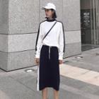 Contrast Trim Drawstring Midi Skirt