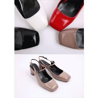 Square-toe Cylinder-heel Slingback Patent Pumps